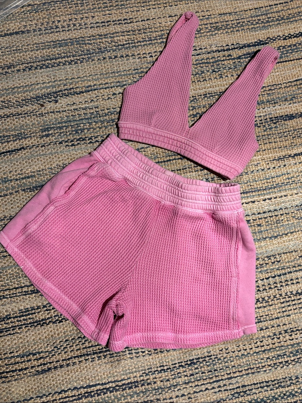 Aerie Waffle Knit Pink Lounge Set - Crop Top & Shorts Size XS